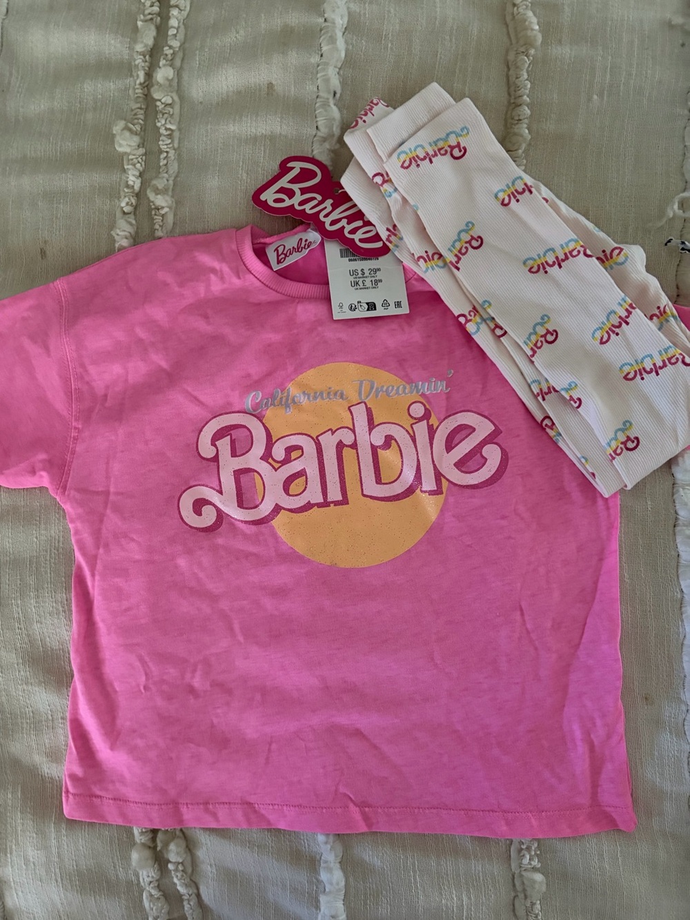 NET - ZARA Pink Barbie T-Shirt and Cream Leggings SET